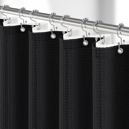 Stall 3 in 1 Waffle Shower Curtain Set with Liner 54x78 Black | 54 x 78 inch Long, Waterproof Clear PEVA Liner, 256GSM Heavy Duty Fabric, Hotel Luxury Shower Curtains for Bathroom, 10 Hooks - color: A Black, size: 54"W x 78"L (Pack of 1)