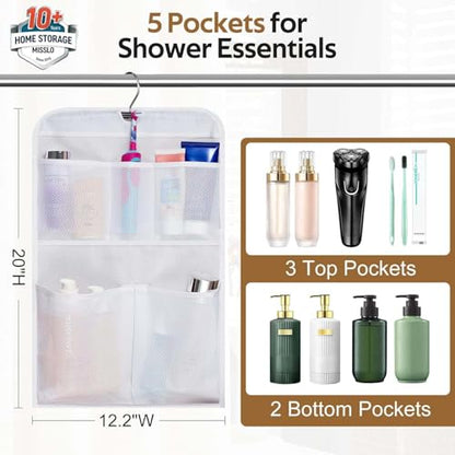 MISSLO Shower Caddy Organizer 5 Pockets Roll up Hanging Bathroom Accessories Storage for Camper, RV, Gym, Cruise, Cabin, College Dorm Shower, Small
