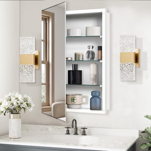 Bathroom Medicine Cabinet with 16x26 in Rectangular Beveled Frameless Mirror,Wall Mounted Mirror Cabinet for Bathroom Toilet Kitchen,Recess or Surface Mount,Already Assembly - size: FMG-CM7005-1626