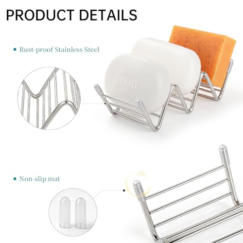 Stainless Steel Soap Dish Self Draining Bar Soap Holder, Silver | Reversible Design Fits 2-3 Bars, Rustproof, Easy to Clean, Space Saving, Non Slip, for Bathroom, Shower, Kitchen - color: Silver, size: 5.8" x 2.5"(no tray)