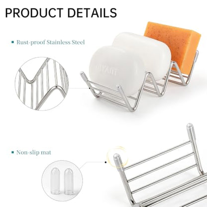 Stainless Steel Soap Dish Self Draining Bar Soap Holder, Silver | Reversible Design Fits 2-3 Bars, Rustproof, Easy to Clean, Space Saving, Non Slip, for Bathroom, Shower, Kitchen - color: Silver, size: 5.8" x 2.5"(no tray)
