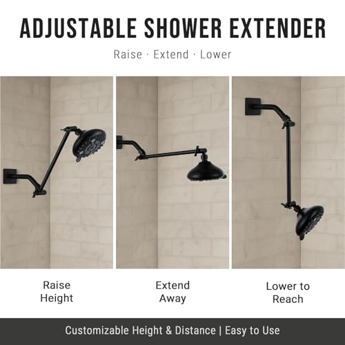 G-Promise 11 Inch Shower Extender with 6 Inch Arm and Flange(Matte Black) | Solid Brass Construction, Height and Angle Adjustable, Standard Connection Thread, All Installation Tools Included - color: Matte Black, style: 11 Inch