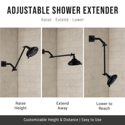 G-Promise 11 Inch Shower Extender with 6 Inch Arm and Flange(Matte Black) | Solid Brass Construction, Height and Angle Adjustable, Standard Connection Thread, All Installation Tools Included - color: Matte Black, style: 11 Inch