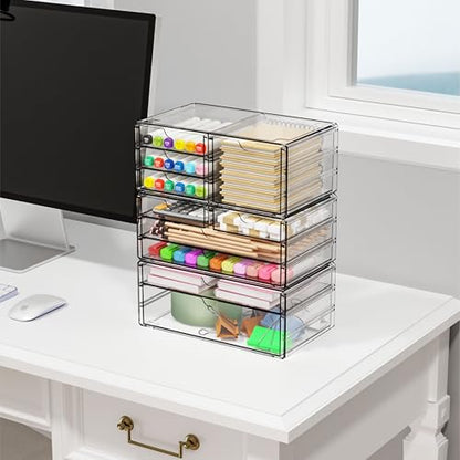3 Pack Clear Storage Drawers With 10 Drawers,Stackable 11.1” Large Acrylic Drawer Organizer and Makeup Organizer For Vanity,Bathroom Countertop,Cabinet,Pantry,Office Supply Storage Bins Drawers - size: Large 10 Drawers
