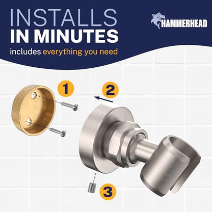 HammerHead Showers Solid Metal Handheld Showerhead Holder Wall Mount, Adjustable Screw-Mounted Pivot Ball, Shower Hose Holder, Fits Most Handheld Showerheads, Brushed Nickel - style: Brushed Nickel