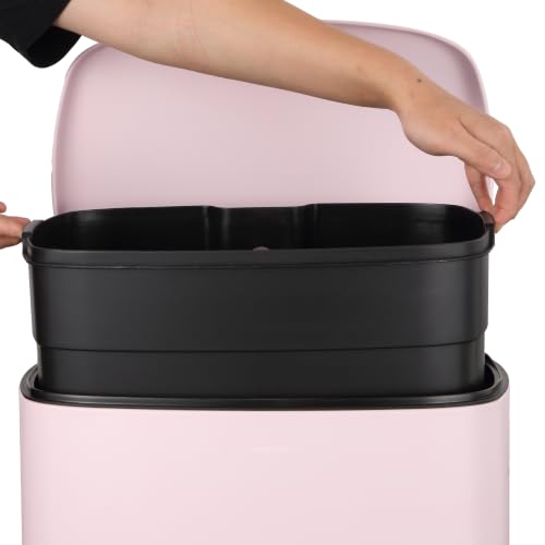 happimess Connor 2-Piece Iron Trash Can, Blush Pink | 13.2 And 1.3 Gallons, Rectangular, Soft-Close Lid, Step Pedal, 20 Liners, 26" And 12" Height - color: Blush Pink