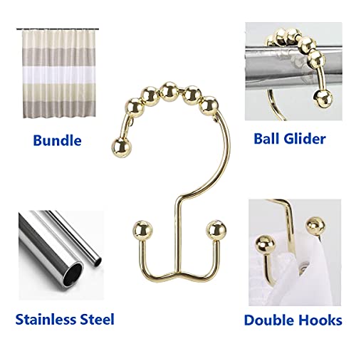 Shower Curtain Hooks Rings, Stainless Steel Double Glide Rollers Extra Wide Shower Curtain Rods Hooks for Bathroom, Set of 18 Hooks - Gold - color: Gold, size: 18 Pcs