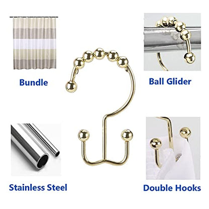 Shower Curtain Hooks Rings, Stainless Steel Double Glide Rollers Extra Wide Shower Curtain Rods Hooks for Bathroom, Set of 18 Hooks - Gold - color: Gold, size: 18 Pcs