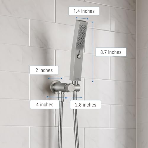 G-Promise All Metal 3-Function Handheld Shower Wand | Built to Last, Easy Install, with On/Off Switch Holder, Extra Long Hose, Modern Upgrade - color: Brushed Nickel, style: Square