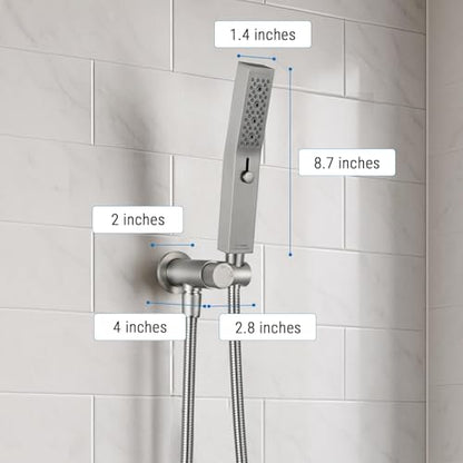 G-Promise All Metal 3-Function Handheld Shower Wand | Built to Last, Easy Install, with On/Off Switch Holder, Extra Long Hose, Modern Upgrade - color: Brushed Nickel, style: Square