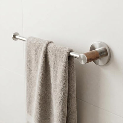 Hand Towel Holder for Bathroom, 9.4'' Wall Mounted Towel Bar, Stainless Steel Towel Rack with Wood Accent, Polish Bathroom Towel Holder for Hand Towels, Kitchen Sink Towel Bar