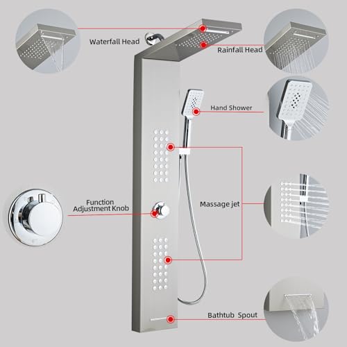 Shower Panel Tower System,Rain Shower Head Rainfall Waterfall | Handheld High Pressure Rain Massage System(Brushed Silver) - color: brushed silver, style: Upgrade and lengthen