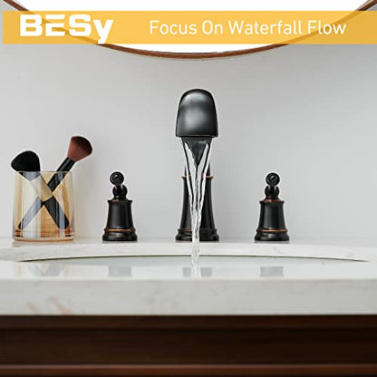 Widespread 8 inch Oil Rubbed Bronze Bathroom Faucet, Two Handles 3 Holes Sink Faucet Waterfall Spout Lavatory Basin Faucets, Vanity Bathroom Sink Faucet with Supply cUPC Lines