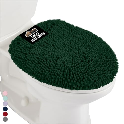 GORILLA GRIP Soft Chenille Bathroom Toilet Lid Cover, Machine Washable Seat Covers, 19.5x18.5, Stays in Place Rubber Backing, Fits Most Round, Elongated and Oblong Lids, Accessories Decor, Hunter - color: Hunter Green, style: Chenille