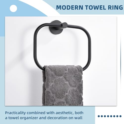 Matte Black Hand Towel Ring for Bathroom Storage, Wall Mounted | Sturdy & Rust-resistant Stainless Steel, 180° Swivel for Easy Towel Access, 7.09" Square Towel Holder, Space-saving Design - color: Matte Black