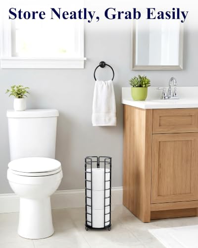 Kitsure Toilet Paper Holder - Space-Saving Toilet Paper Holder Stand Reserve, Rustproof Bathroom Organizers and Storage Solution for Spare Rolls, Black, 15.6" H