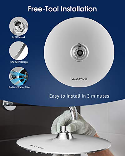 Waterfall Showerhead VMASSTONE High Pressure Showerhead - Tool Free Installation- with Large Spray Surfaces and 200 Nozzles for Delicate and Unstimulate Shower Experience (EM-001 Chrome/Light Grey) - color: Chrome/Light Grey
