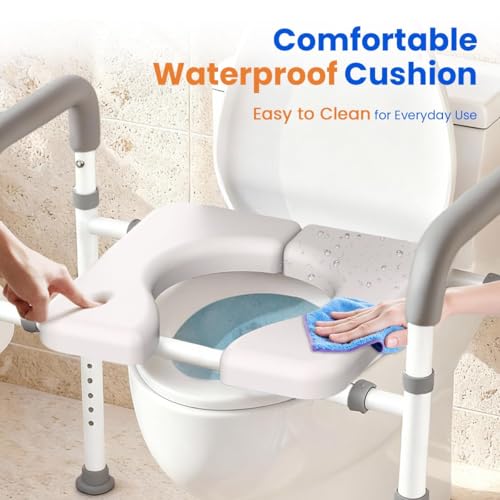 Raised Toilet Seat with Handles Width & Height Adjustable | Toilet Seat Risers for Seniors, 400lbs Heavy Duty Elevated Handicap Toilet Riser, Fit Any Toilet - size: Standard