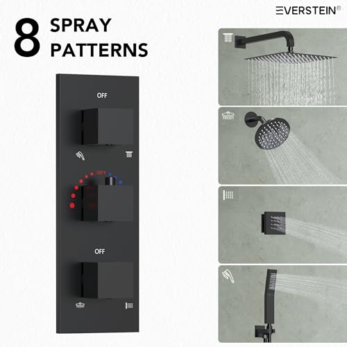 Wall Mount 12" High-Pressure Rainfall Shower Faucet, Dual Rainfall Shower Head System with 6 Body Jets (Matte Black) | Wall Mount, High-Pressure, Dual Rainfall Shower Head System, 6 Body Jets - color: Matte Black
