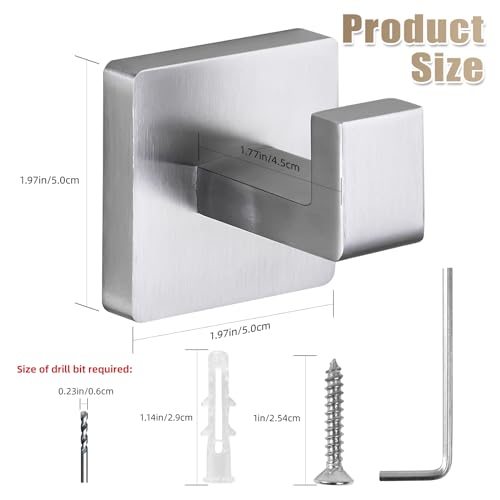 Towel Hooks for Bathrooms Robe Hook Coat Hook 4 Pack Brushed Nickel Stainless Steel Heavy Duty 33 Lbs Wall Mounted Square Hooks for Bathroom Kitchen Bedroom - color: Brushed Nickel