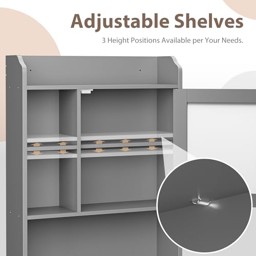 ZENY Over The Toilet Storage Cabinet, Bathroom Organizer with Adjustable Shelf and Double Doors, Freestanding Bathroom Space Saver Toilet Rack (Gray) - color: Grey
