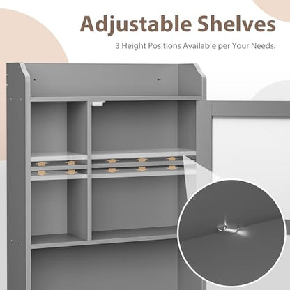 ZENY Over The Toilet Storage Cabinet, Bathroom Organizer with Adjustable Shelf and Double Doors, Freestanding Bathroom Space Saver Toilet Rack (Gray) - color: Grey