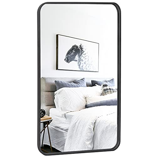 ZenStyle Black Metal Framed Rectangular Wall Mirror 24" x 36" Bathroom Mirror with Peaked Trim for Entryways, Living Rooms, Bathrooms - size: 36"L x 24"W