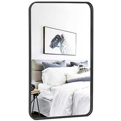 ZenStyle Black Metal Framed Rectangular Wall Mirror 24" x 36" Bathroom Mirror with Peaked Trim for Entryways, Living Rooms, Bathrooms - size: 36"L x 24"W