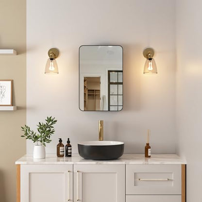 DeerValley 16 x 24 Inch Medicine Cabinet with Mirror, Black Bathroom Mirror Cabinet, Surface Mount, Adjustable Glass Shelves, Aluminum Framed Slow-Closing Door, Dual-Sided Mirrors - size: 16" x 24''