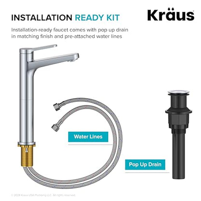 KRAUS Indy Bathroom Faucet for Vessel Sink in Chrome with Single Handle, Pop Up Drain and Supply Lines, KVF-1410CH - color: Chrome, style: Vessel