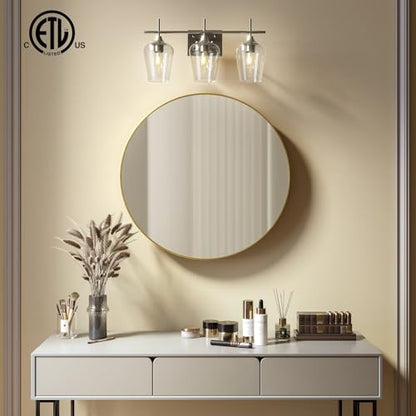 VONLUCE 3 Light Bathroom Vanity Light Fixture,Brushed Nickel | Wine Glass Shades, E26 Sockets, Easy to install, Vanity Lights for Bathroom Bedroom Hallway Living Room - color: Nickel, size: 3-Light