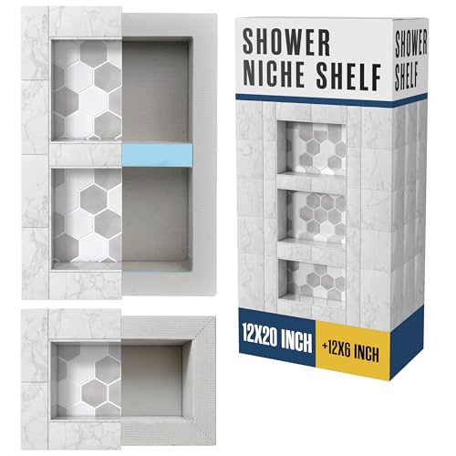 Shower Niche Recessed Bathroom Storage Inset Shelves Soap Box 12x20 + 12x6 | Houseables Shower Niche Insert Tile Ready, in Wall Shelf, Cubby Inserts, Recessed Shampoo Caddy, Built in Nook, Prefab - size: 12 x 6 inches (ID) & 12 x 20 inches (ID)