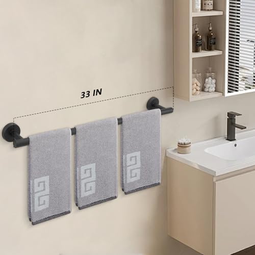 NearMoon Bath Towel Bar, Thicken Stainless Steel Shower Towel Rack Holder Wall Mounted for Bathroom, 33-lnch Overall Length-30-lnch Usable Hanging Space (1 Pack, Matte Black) - color: Matte Black, size: 33 Inch