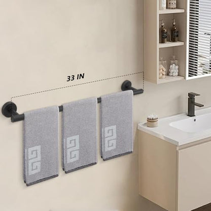NearMoon Bath Towel Bar, Thicken Stainless Steel Shower Towel Rack Holder Wall Mounted for Bathroom, 33-lnch Overall Length-30-lnch Usable Hanging Space (1 Pack, Matte Black) - color: Matte Black, size: 33 Inch