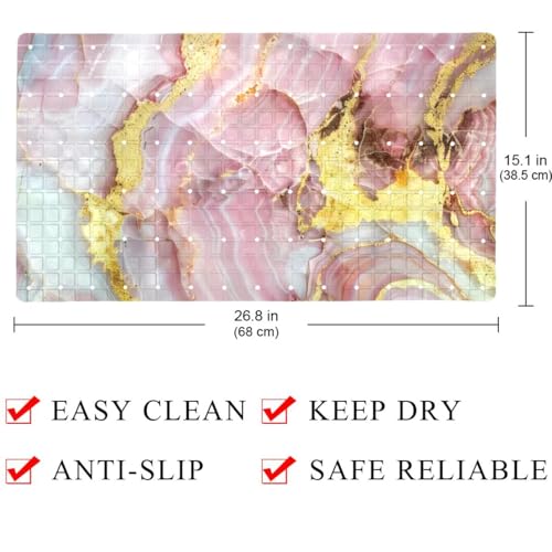 Bathtub Mat Non Slip 26.8x15.1 Inch, Pink Marble Shower Mat with Suction Cups and Drain Holes, Machine Washable Shower Mats for Inside Shower - color: Multi 9