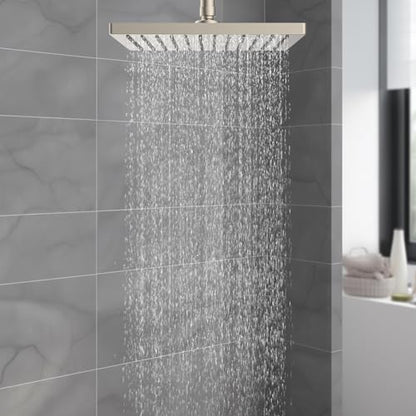 Hibbent cUPC Certified High Pressure 10'' Rain Shower Head, Brushed Nickel | Metal Square Bathroom Waterfall Thickness Shower Heads, High-flow Fixed Rainfall Showerheads, Adjustable Brass Ball Joint - color: Brushed Nickel, style: Square 10''