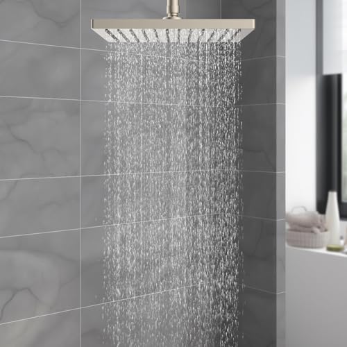 Hibbent cUPC Certified High Pressure 12'' Rain Shower Head, Brushed Nickel | Thickness Metal Showerhead, Square Large Bathroom Rainfall Shower Head, Adjustable Brass Ball, Waterfall Full Body Coverage - color: Brushed Nickel, style: Square 12''