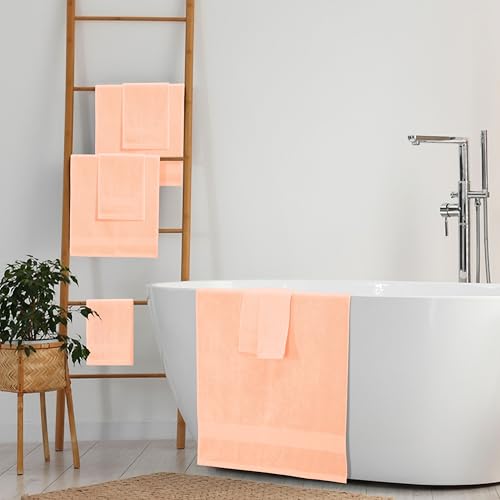 8 Piece Towel Set 100% Ring Spun Cotton, 2 Bath Towels 27x54, 2 Hand Towels 16x28 and 4 Washcloths 13x13 - Ultra Soft Highly Absorbent Machine Washable Hotel Spa Quality - Peach - color: Peach, size: 8 Piece Towel Set