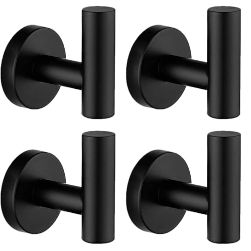 Nolimas Towel Coat Hook Matte Black, SUS304 Stainless Steel Bathroom Clothes Cabinet Closet Sponges Robe Hook Wall Mounted Round Kitchen Heavy Duty Door Hanger 4 Packs - color: 4pcs Matte Black