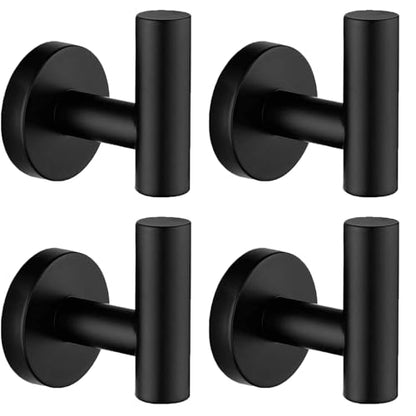 Nolimas Towel Coat Hook Matte Black, SUS304 Stainless Steel Bathroom Clothes Cabinet Closet Sponges Robe Hook Wall Mounted Round Kitchen Heavy Duty Door Hanger 4 Packs - color: 4pcs Matte Black