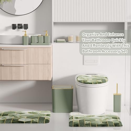 XLHOMO Bathroom Set - 26PC Bathroom Set with Shower Curtain and Rugs, Bathroom Accessory Set, Sage Green Bathroom Accessories Set, Trash Can & Soap Dispenser - style: Sage Green&Gold