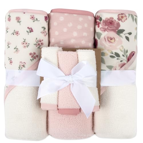 Hooded Baby Bath Towel and Washcloth 6 Piece Set for Newborns, Infants & Toddlers, Boys & Girls Baby Hooded Towels Set (Roses & Blossoms) - color: Roses & Blossoms