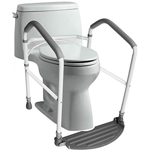 RMS Toilet Safety Frame & Rail - Foldable, Portable Bathroom Toilet Rail | Handrail Toilet Bars with Adjustable Height (White)
