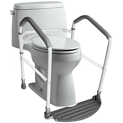 RMS Toilet Safety Frame & Rail - Foldable, Portable Bathroom Toilet Rail | Handrail Toilet Bars with Adjustable Height (White)