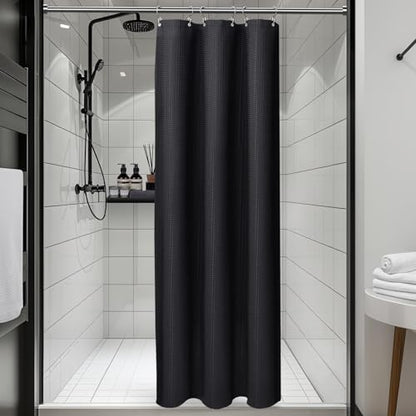 3 in 1 Shower Curtain Set, Waffle Shower Curtain and Liner Set with 6 Double Sided Shower Curtain Hooks, 258GSM Luxury Weighted Cloth Shower Curtain for Shower Stall, 36 W x 72 H, Black - color: Black, size: 36"W x 72"L (Pack of 1)