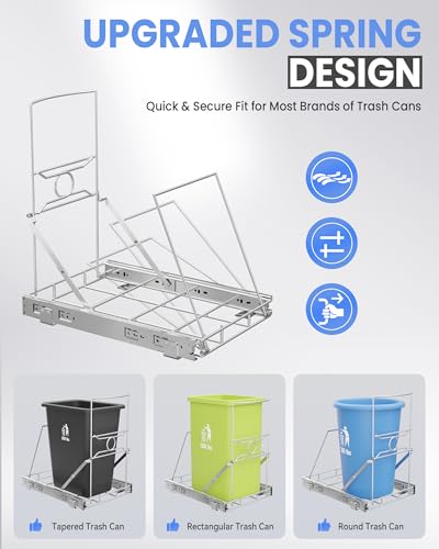 Under Sink Trash Can Pull Out, Fits Most 7–11 Gallon Bins, Bin Not Included | Upgraded One-Piece Holder for Kitchen Cabinet, Requires 12.5"W x 17.3"D x 17.5"H Cabinet, Silver - color: Silver