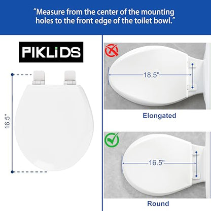 Toilet Seat, Slow Close, Soft Touch, Ultra-Smooth Matte Finish (No Orange-Peel Texture), Premium Moulded Wood, Quick Release, White, PIKLiDS (Round) - size: Round