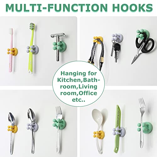 4 pcs Silicone Toothbrush Holder Multi-Function Hook Waterproof self Adhesive Single Toothbrush Hook Plug Holder for Wall for Hanging Bathroom Kitchen Living Room Office - color: Green