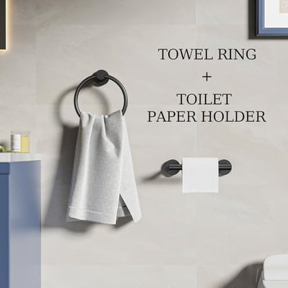 Matte Black Toilet Paper Holder Wall Mount & Towel Holder, Bathroom Hardware Set-SUS304 Stainless Steel Double Post Pivoting Tissue Roll Holder and Hand Towel Ring Set for Bathroom, RV - color: Matte Black