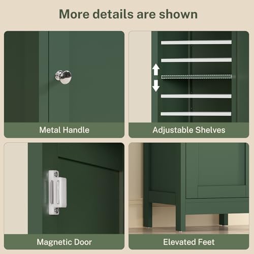 67" Tall Bathroom Cabinet with Adjustable Shelves and Doors, Narrow Bathroom Storage Cabinet for Small Space, Living Room, Entryway, Kitchen, Green - color: Green